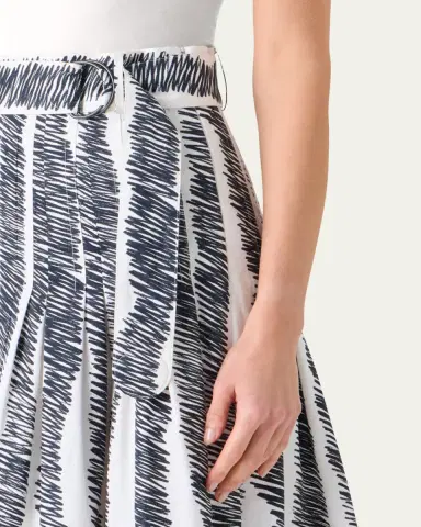 Akris punto Scribble Pleated Cotton Poplin Midi Skirt With Belt | Thumbnail 5 Akris punto Scribble Pleated Cotton Poplin Midi Skirt With Belt | Thumbnail 5
