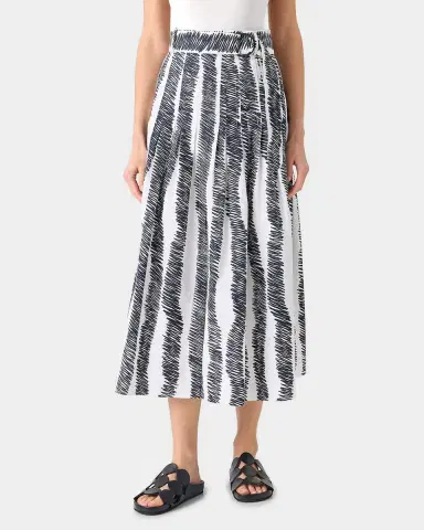 Akris punto Scribble Pleated Cotton Poplin Midi Skirt With Belt | Thumbnail 6 Akris punto Scribble Pleated Cotton Poplin Midi Skirt With Belt | Thumbnail 6