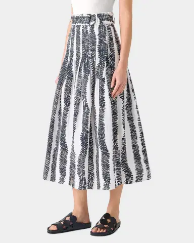 Akris punto Scribble Pleated Cotton Poplin Midi Skirt With Belt | Thumbnail 8 Akris punto Scribble Pleated Cotton Poplin Midi Skirt With Belt | Thumbnail 8