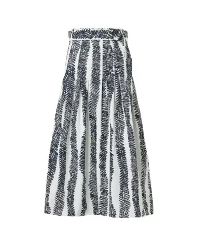 Akris punto Scribble Pleated Cotton Poplin Midi Skirt With Belt | Thumbnail 1 Akris punto Scribble Pleated Cotton Poplin Midi Skirt With Belt | Thumbnail 1