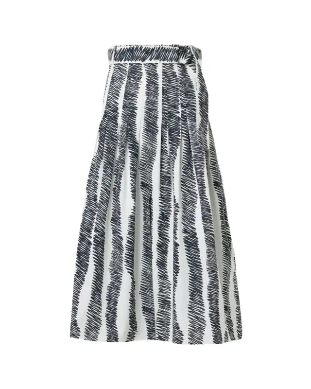 Akris punto Scribble Pleated Cotton Poplin Midi Skirt With Belt