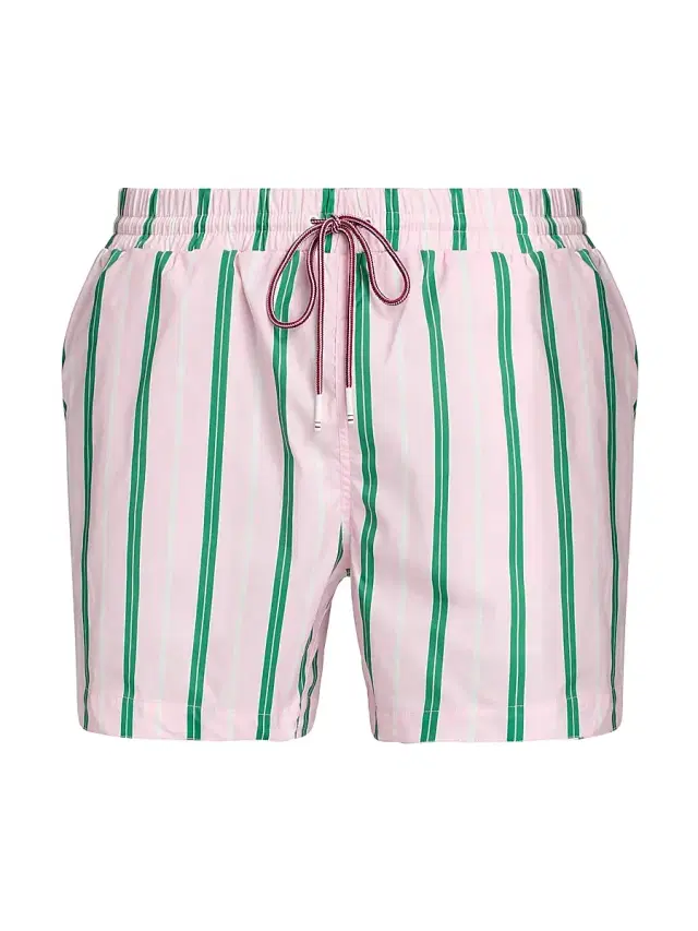 Men's Striped Drawstring Swim Shorts - Light Pink