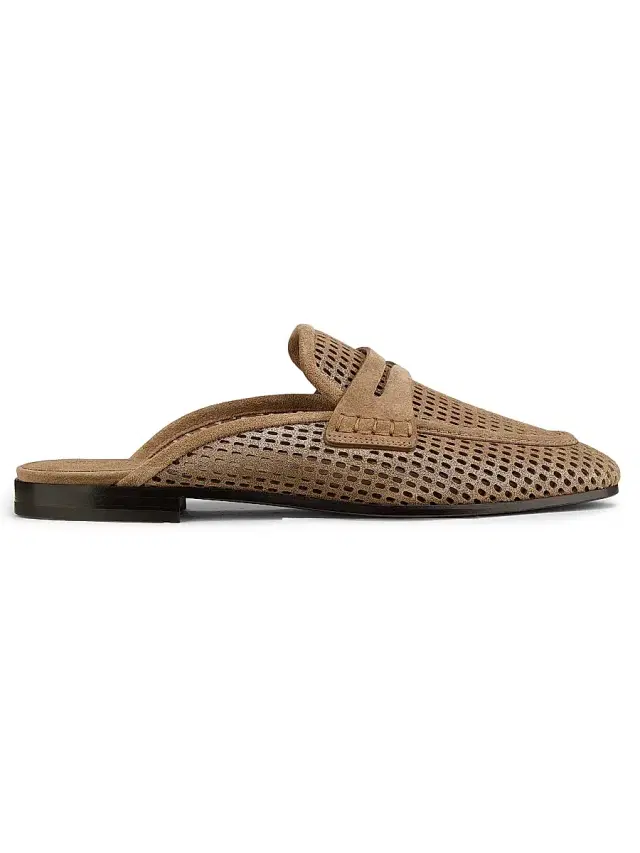 Women's Laminated Perforated Suede Mules - Chestnut