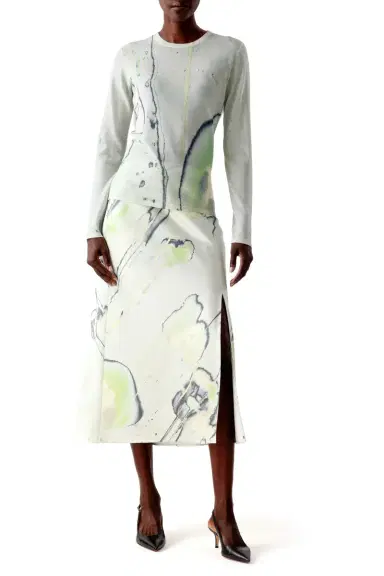 Jason Wu Collection CREPE SATIN WATERCOLOR FLORAL BIAS SLIP PENCIL SKIRT | Thumbnail 2 Jason Wu Collection CREPE SATIN WATERCOLOR FLORAL BIAS SLIP PENCIL SKIRT | Thumbnail 2