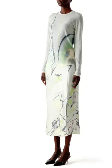 Jason Wu Collection CREPE SATIN WATERCOLOR FLORAL BIAS SLIP PENCIL SKIRT | Thumbnail 3 Jason Wu Collection CREPE SATIN WATERCOLOR FLORAL BIAS SLIP PENCIL SKIRT | Thumbnail 3