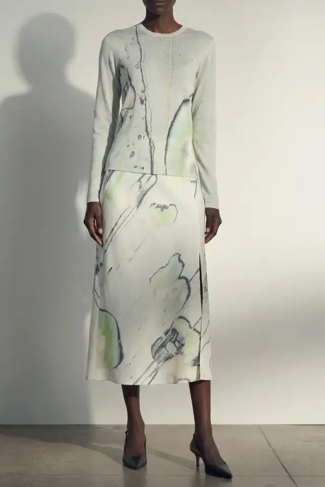 Jason Wu Collection CREPE SATIN WATERCOLOR FLORAL BIAS SLIP PENCIL SKIRT