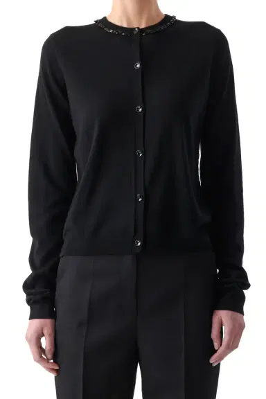 Jason Wu Collection EMBROIDERED MERINO KNIT CARDIGAN WITH WASHED SATIN | Thumbnail 1 Jason Wu Collection EMBROIDERED MERINO KNIT CARDIGAN WITH WASHED SATIN | Thumbnail 1