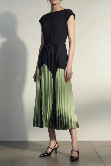 Jason Wu Collection WATERCOLOR FLORAL MATTE CREPE PLEATED DRESS | Thumbnail 1 Jason Wu Collection WATERCOLOR FLORAL MATTE CREPE PLEATED DRESS | Thumbnail 1