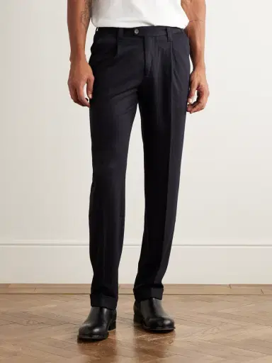 Thom Sweeney Straight-Leg Pleated Wool-Blend Jersey Trousers - Men | Thumbnail 3 Thom Sweeney Straight-Leg Pleated Wool-Blend Jersey Trousers - Men | Thumbnail 3