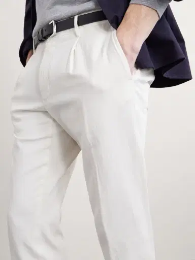 Slowear Tapered Pleated Stretch-Cotton and Linen-Blend Gabardine Trousers - Men | Thumbnail 6