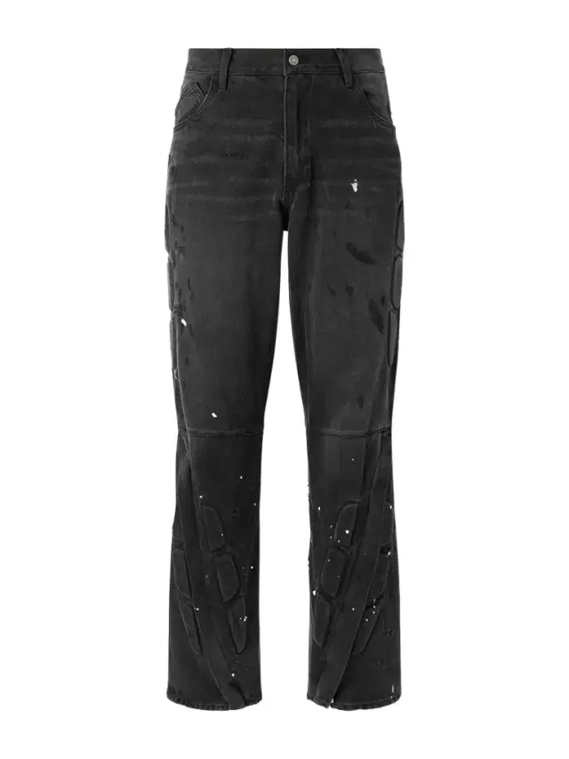Enduro Straight-Leg Padded Paint-Splattered Jeans - Men