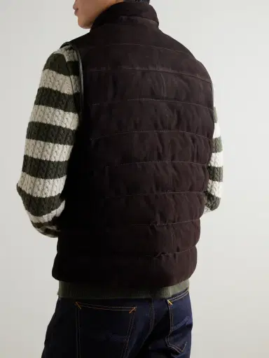 MR P. Leather-Trimmed Padded Quilted Suede Gilet - Men | Thumbnail 3 MR P. Leather-Trimmed Padded Quilted Suede Gilet - Men | Thumbnail 3