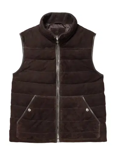 MR P. Leather-Trimmed Padded Quilted Suede Gilet - Men | Thumbnail 1 MR P. Leather-Trimmed Padded Quilted Suede Gilet - Men | Thumbnail 1