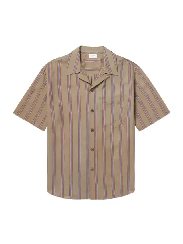 Camp-Collar Logo-Embroidered Striped Twill Shirt - Men
