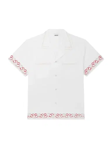 BODE Cherry Lane Camp-Collar Embroidered Cotton-Poplin Shirt - Men | Thumbnail 1 BODE Cherry Lane Camp-Collar Embroidered Cotton-Poplin Shirt - Men | Thumbnail 1