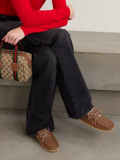 Gucci Embellished Logo-embossed Suede Boat Shoes | Thumbnail 2