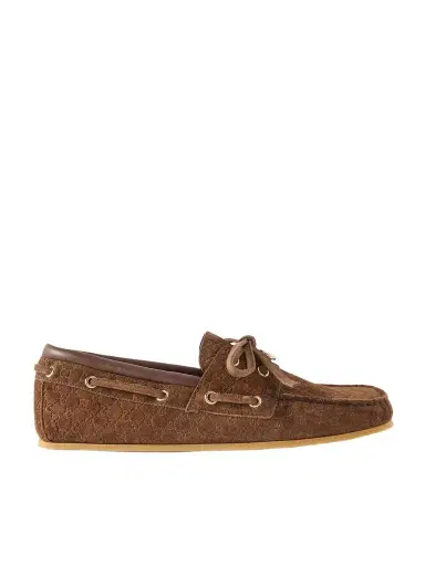 Gucci Embellished Logo-embossed Suede Boat Shoes | Thumbnail 1