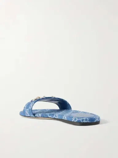 Gucci Horsebit-embellished Printed Denim Slides | Thumbnail 3