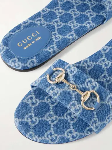 Gucci Horsebit-embellished Printed Denim Slides | Thumbnail 4