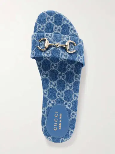 Gucci Horsebit-embellished Printed Denim Slides | Thumbnail 5