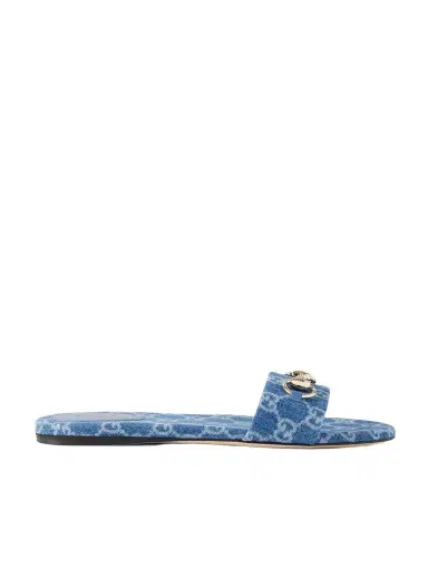 Gucci Horsebit-embellished Printed Denim Slides | Thumbnail 1