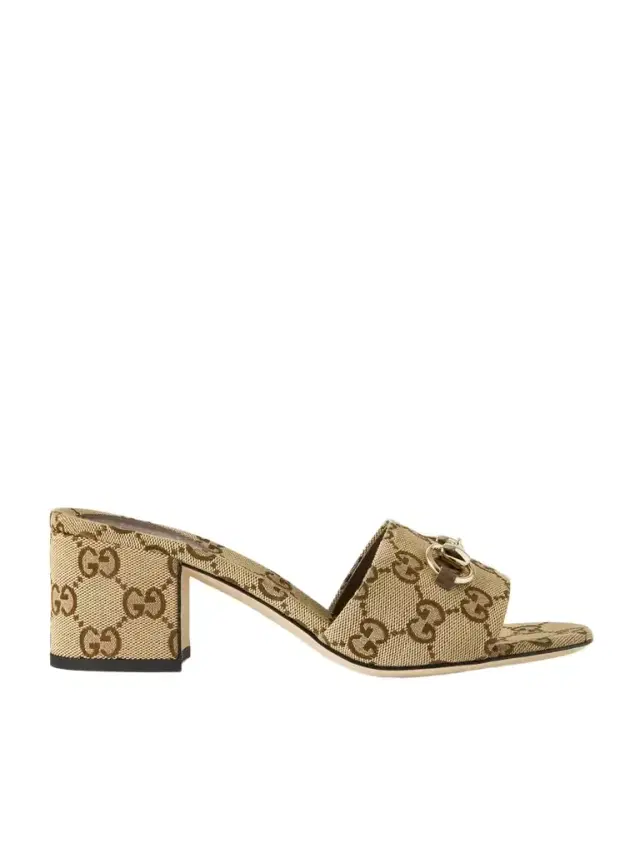 Horsebit-embellished Canvas-jacquard Mules