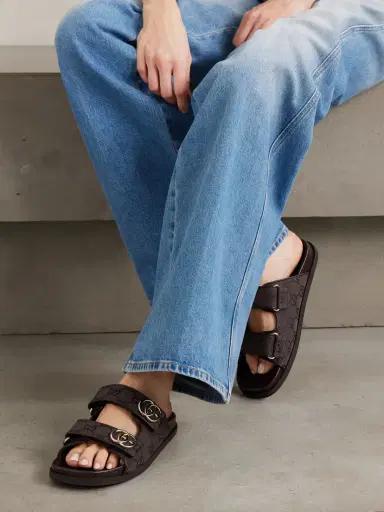 Gucci Embellished Printed Canvas-jacquard Sandals | Thumbnail 2