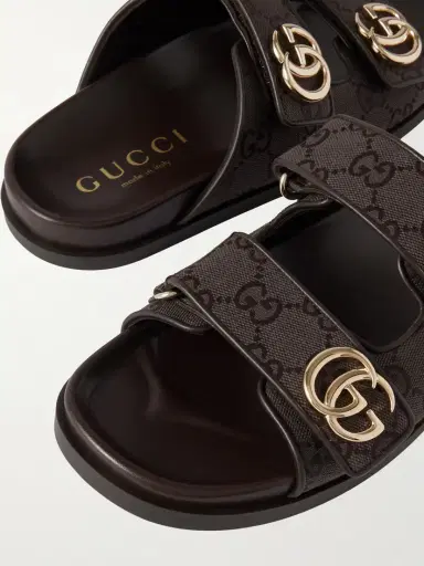 Gucci Embellished Printed Canvas-jacquard Sandals | Thumbnail 4