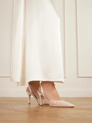 Danielle Frankel Archer Embellished Satin-trimmed Mesh Slingback Pumps | Thumbnail 2 Danielle Frankel Archer Embellished Satin-trimmed Mesh Slingback Pumps | Thumbnail 2