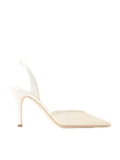 Danielle Frankel Archer Embellished Satin-trimmed Mesh Slingback Pumps | Thumbnail 1 Danielle Frankel Archer Embellished Satin-trimmed Mesh Slingback Pumps | Thumbnail 1