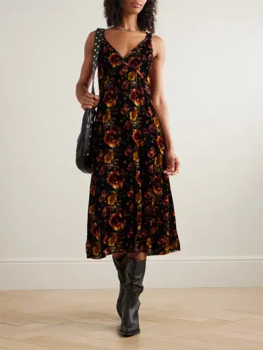 R13 Floral-print Velvet Midi Dress | Thumbnail 2