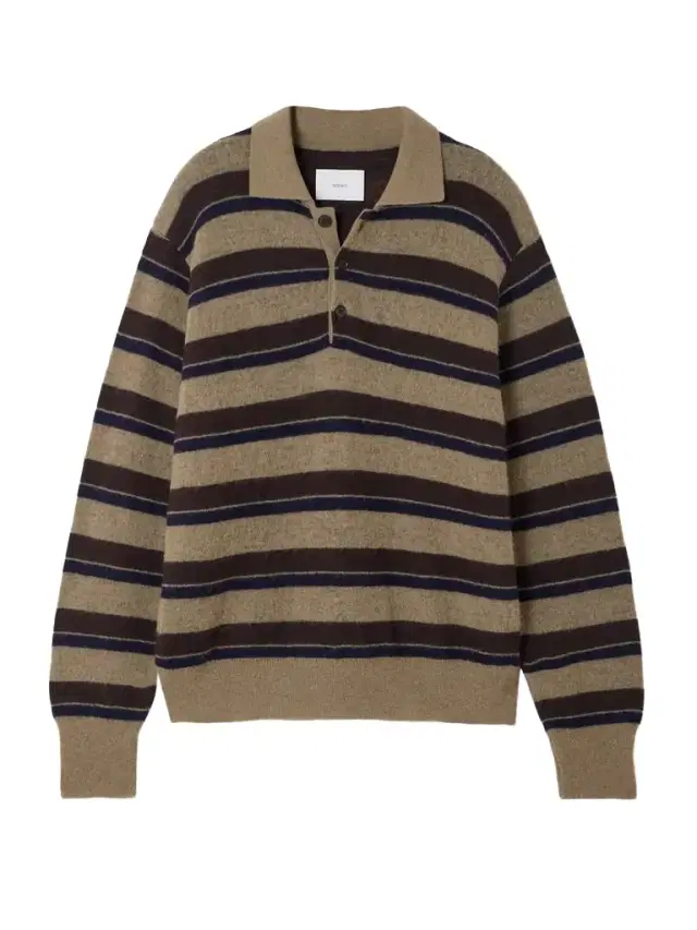Striped Brushed Knitted Polo Sweater