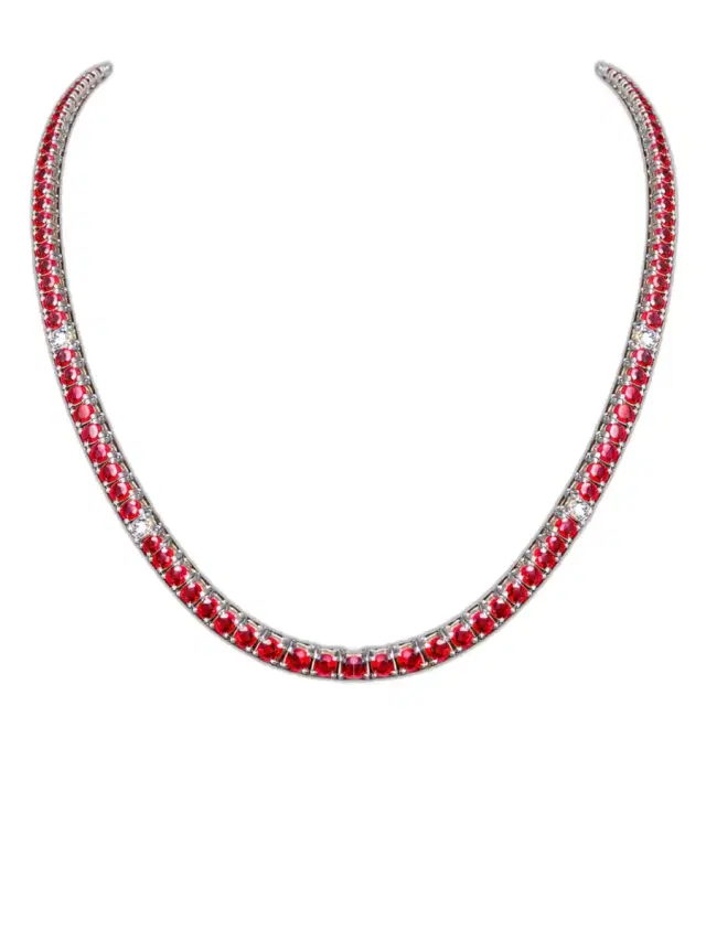 Wish Fine Jewelry 16.20ct Diamond Ruby 14K Gold Tennis Necklace