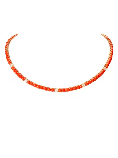 Wish Fine Jewelry 16.95ct Red Coral Diamond 18K Gold Necklace | Thumbnail 1