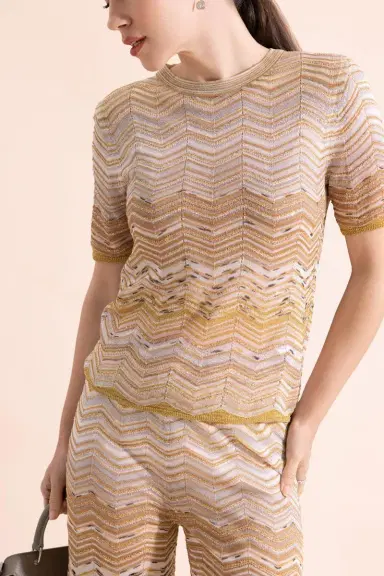Missoni Short Sleeve Crew Neck Top - Gold | Thumbnail 3