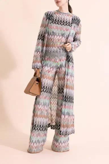 Missoni Wide Leg Knit Trousers - White Pink Blue | Thumbnail 2
