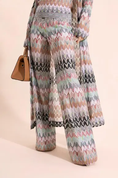 Missoni Wide Leg Knit Trousers - White Pink Blue | Thumbnail 3