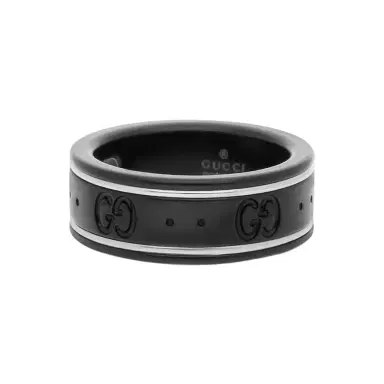Gucci Gucci Icon Thin 18K White Gold & Black Synthetic Corundum Band Ring YBC225985001009 - by The Solist | Thumbnail 1