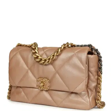 Chanel Chanel Large 19 Flap Bag Beige Iridescent Lambskin Mixed Metal Hardware | Thumbnail 5 Chanel Chanel Large 19 Flap Bag Beige Iridescent Lambskin Mixed Metal Hardware | Thumbnail 5