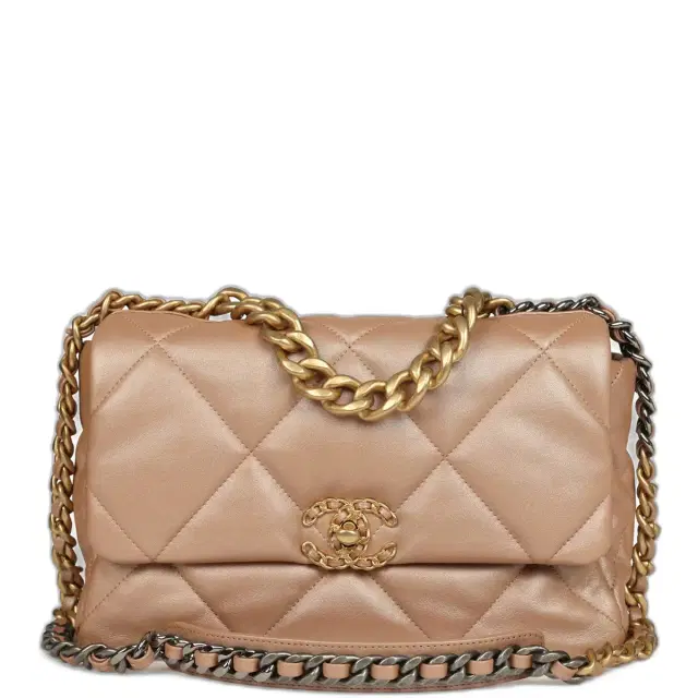 Chanel Large 19 Flap Bag Beige Iridescent Lambskin Mixed Metal Hardware Chanel Large 19 Flap Bag Beige Iridescent Lambskin Mixed Metal Hardware