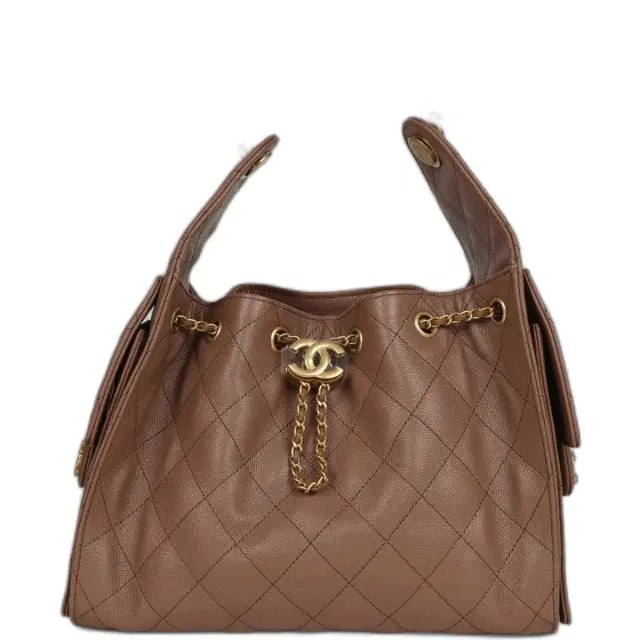 Chanel Small 25 Hobo Bag Brown Caviar Antique Gold Hardware