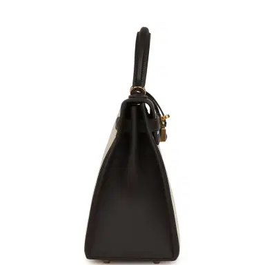 HERMÈS Hermes Kelly Sellier 28 Bai Brun Swift and Ecru-Beige Toile H Canvas Gold Hardware | Thumbnail 3