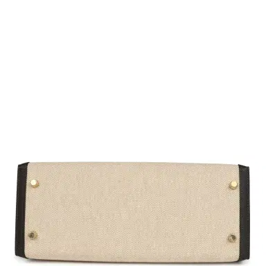 HERMÈS Hermes Kelly Sellier 28 Bai Brun Swift and Ecru-Beige Toile H Canvas Gold Hardware | Thumbnail 6