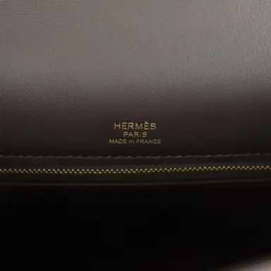 HERMÈS Hermes Kelly Sellier 28 Bai Brun Swift and Ecru-Beige Toile H Canvas Gold Hardware | Thumbnail 7