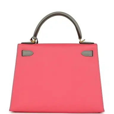 HERMÈS Hermes Special Order (HSS) Kelly Sellier 28 Rose Azalee and Gris Mouette Epsom Brushed Gold Hardware | Thumbnail 4 HERMÈS Hermes Special Order (HSS) Kelly Sellier 28 Rose Azalee and Gris Mouette Epsom Brushed Gold Hardware | Thumbnail 4