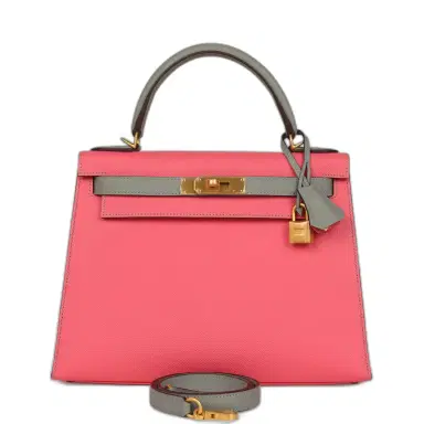 HERMÈS Hermes Special Order (HSS) Kelly Sellier 28 Rose Azalee and Gris Mouette Epsom Brushed Gold Hardware | Thumbnail 1 HERMÈS Hermes Special Order (HSS) Kelly Sellier 28 Rose Azalee and Gris Mouette Epsom Brushed Gold Hardware | Thumbnail 1