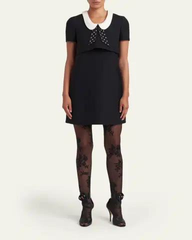 Valentino Garavani Polka-Dot Tie Collar Short-Sleeve Mini Dress | Thumbnail 2 Valentino Garavani Polka-Dot Tie Collar Short-Sleeve Mini Dress | Thumbnail 2