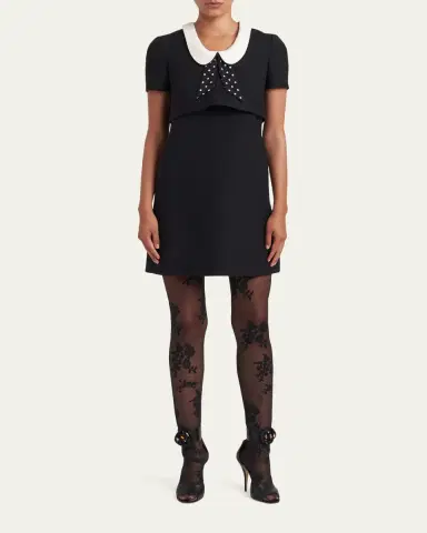 Valentino Garavani Polka-Dot Tie Collar Short-Sleeve Mini Dress | Thumbnail 6 Valentino Garavani Polka-Dot Tie Collar Short-Sleeve Mini Dress | Thumbnail 6