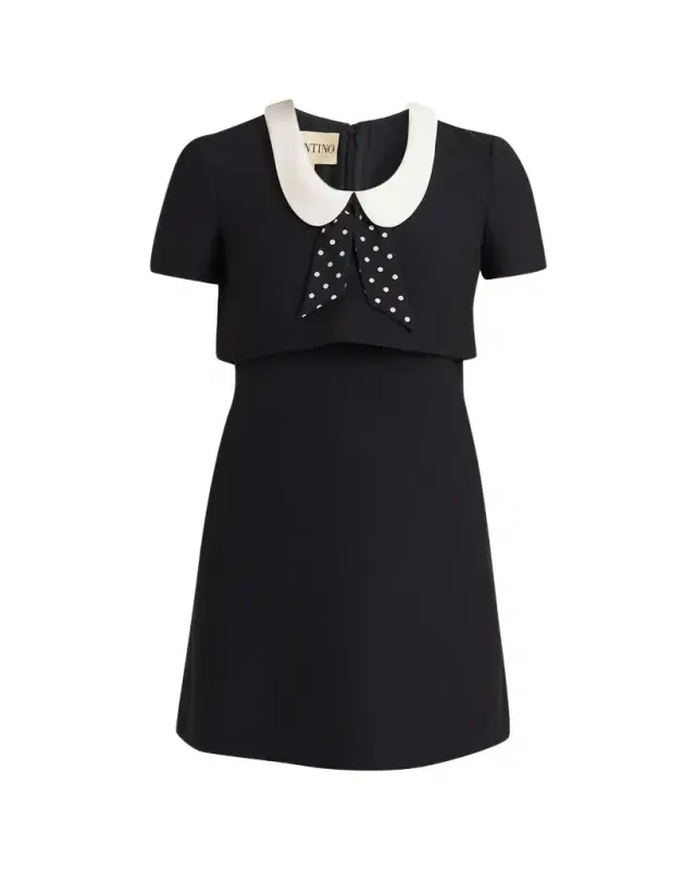 Polka-Dot Tie Collar Short-Sleeve Mini Dress