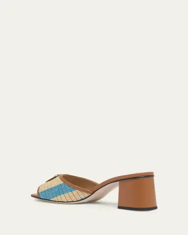 Valentino Garavani 60mm VLogo Signature Striped Raffia and Leather Mule Sandals | Thumbnail 2 Valentino Garavani 60mm VLogo Signature Striped Raffia and Leather Mule Sandals | Thumbnail 2
